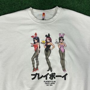 Playboy Tokyo Club Happy Hour Crewneck Sweatshirt White Pullover Mens 2XL XXL‎